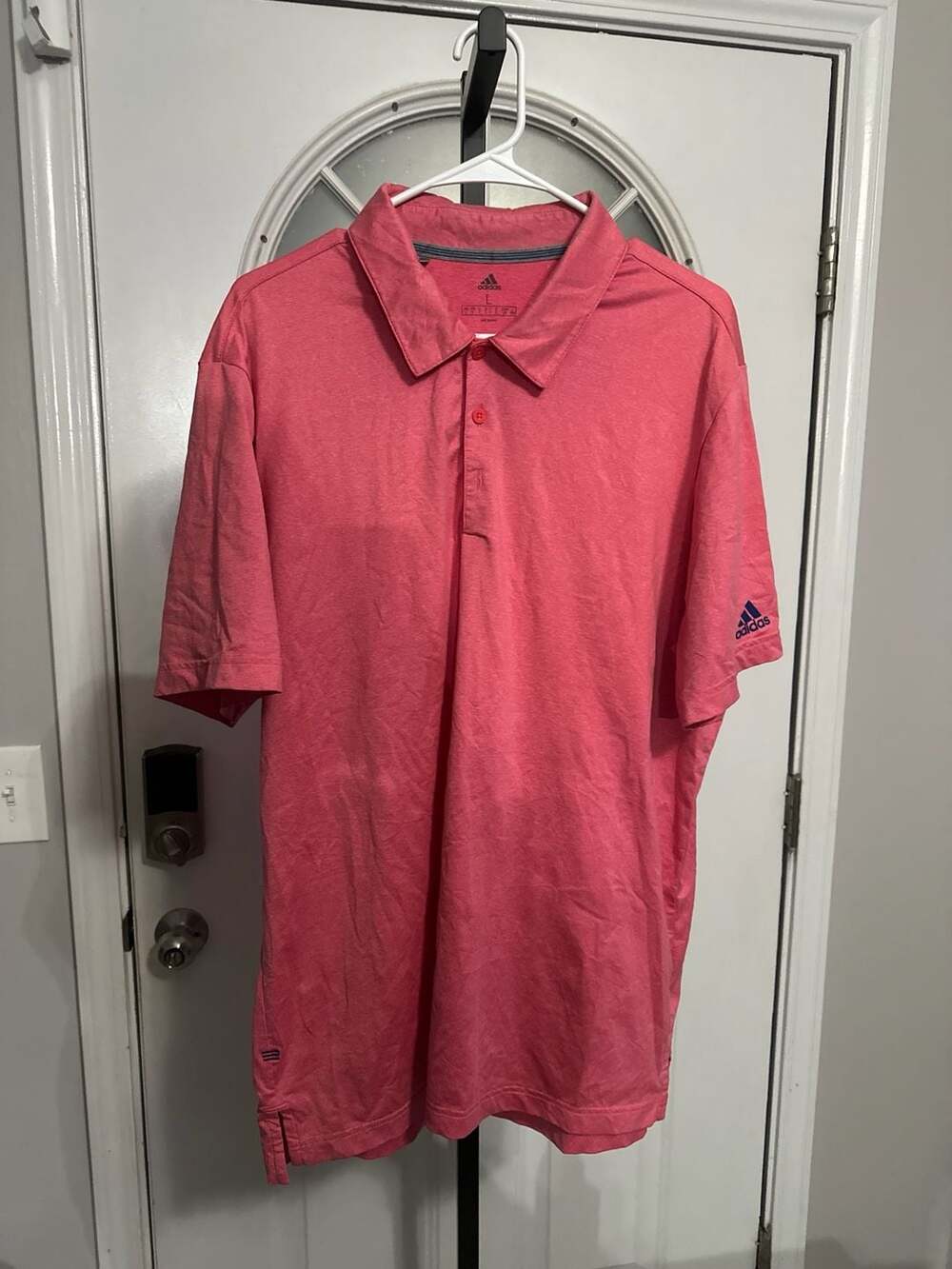 Adidas Pink Heathered Short Sleeve Golf Polo Shirt Size L #383